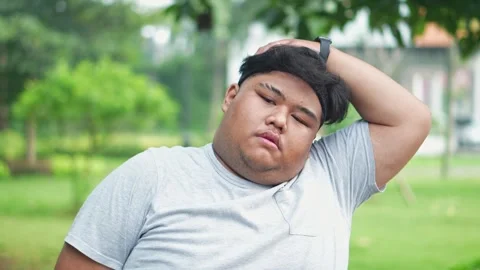 Asian Fat Man Doing Stretch Exercises Stock Video Pond5