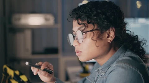 Asian Female Engineer Analyzing Code at Night. Stock Footage 307586726