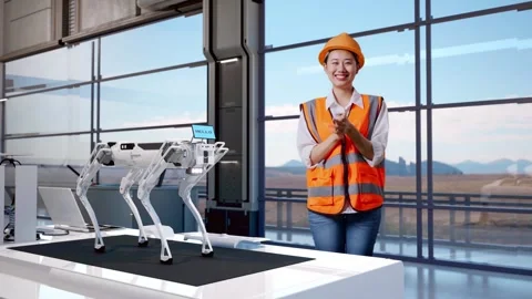 Of Asian Female Engineer Smiling And Clapping Her Hands In High Tech Factory Stock Footage 274540402