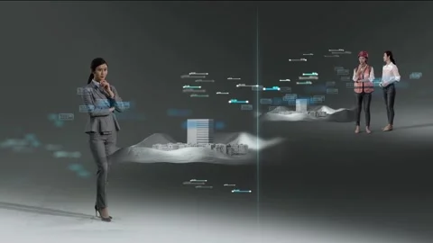 Asian female engineer using BIM model in virtual world Stock Footage 131633656