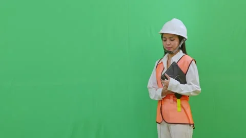Asian Female Engineer Walking Out with Tablet 스톡 동영상 331152853