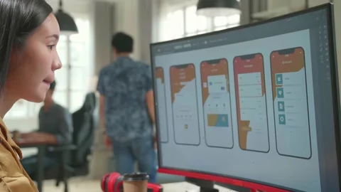 Asian Female Mobile Application Developer Works With Graphics On Her Personal Stock Footage 158102100