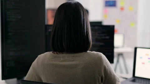 Asian Female Programmer Working on Code in Modern Tech Startup Office. Stock Footage 300246685