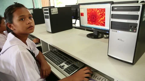 Asian Female Student Working On Computer In School 스톡 동영상 34546765