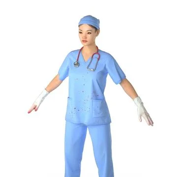 3D Model: Asian Female Surgeon Stained with Blood #90936565
