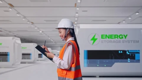 Asian Female Taking Note on Tablet While Walking at Power Plant Stock-Footage 333768086