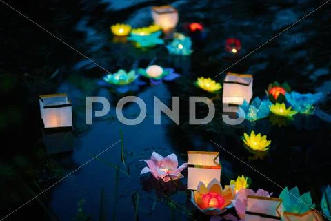 Asian festival of floating paper lanterns Stock Photos