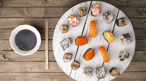 Asian food and sushi. Seamless Loop Stock Footage 59166366