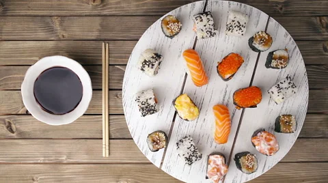Asian food and sushi. Seamless Loop Stock Footage 59215098
