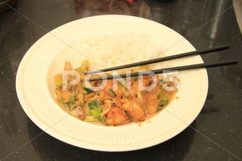 Asian food with chopsticks Stock Photos