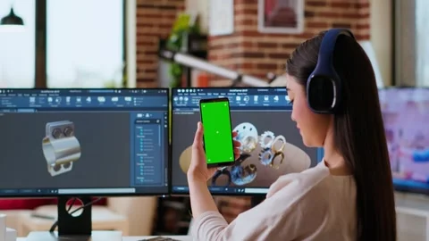 Asian freelancer developer working with headphones and chroma key screen Video stock 319711669