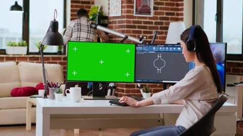 Asian freelancer developer working with headphones and chroma key screen Stock Footage 319722960