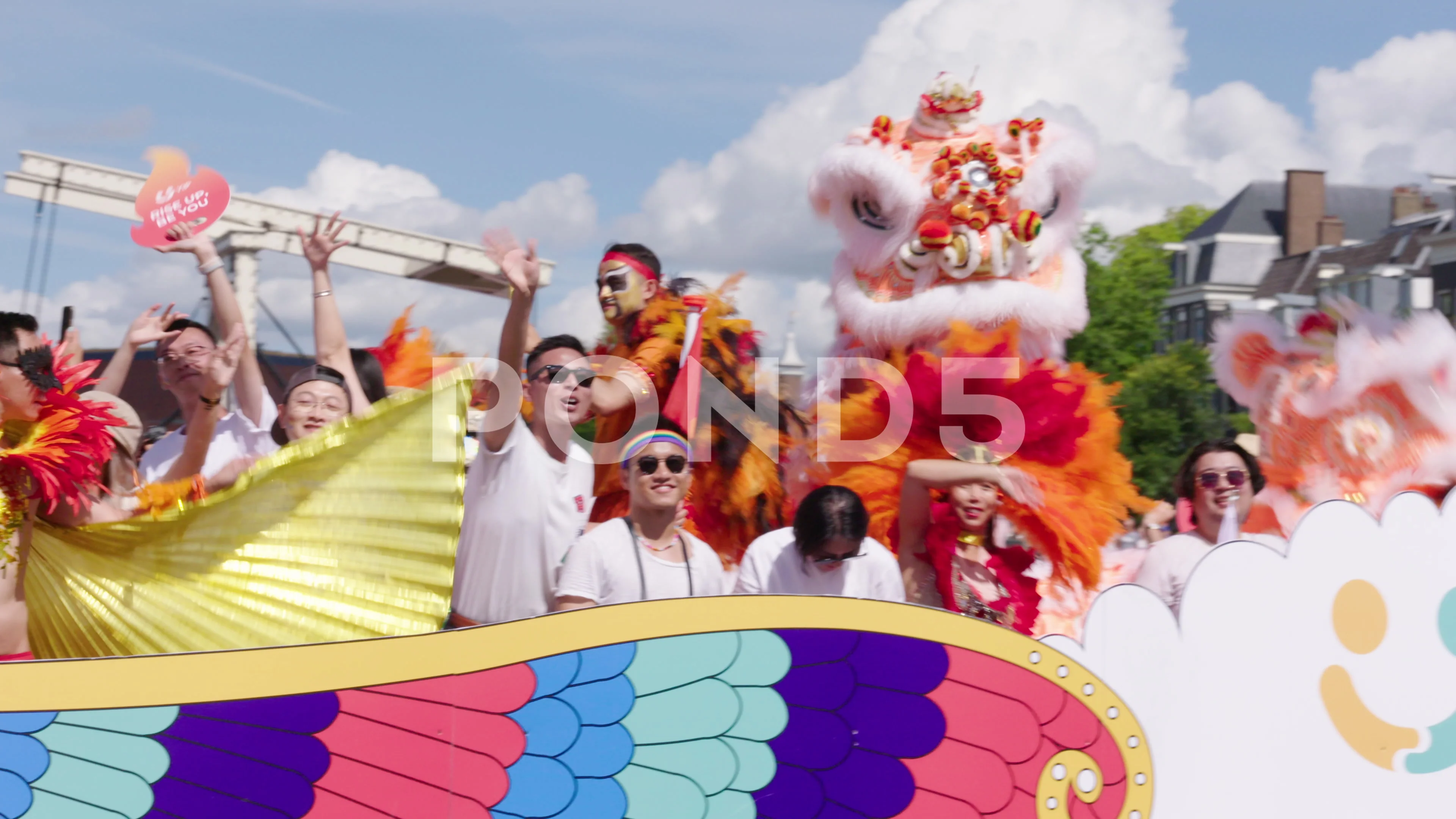 Asian Gay Man Kissing Lhbti+ Boat on Gay Pride Netherlands Amsterdam, 4K