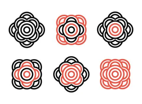 Asian geometric flower logos set minimalist oriental emblems Stock Illustration