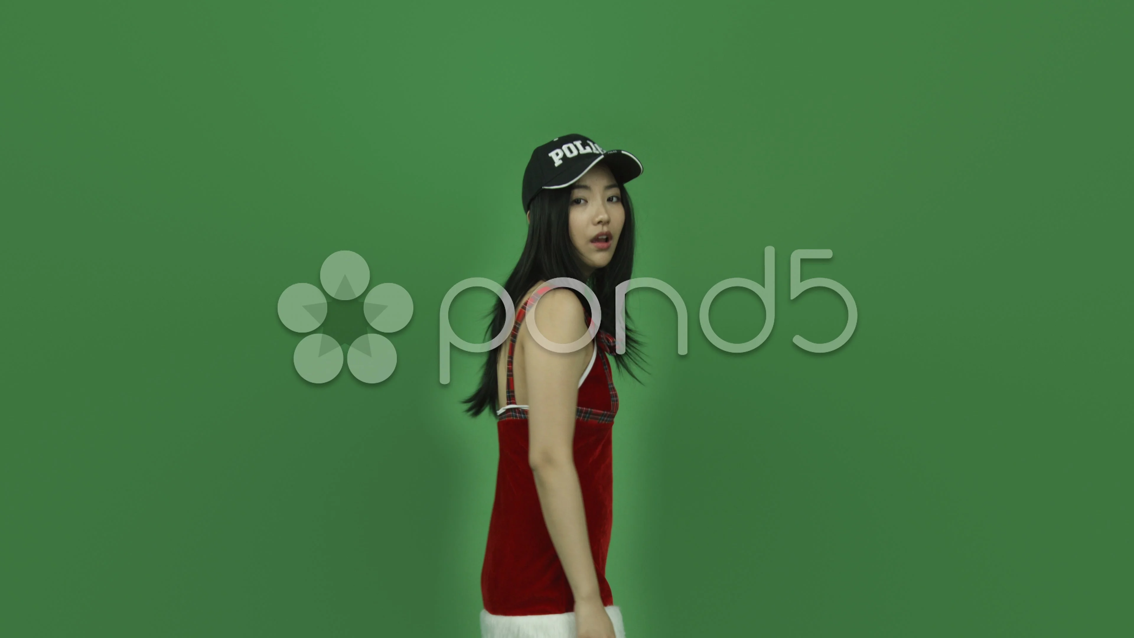 Asian girl sexy santa claus isolated greenscreen green background police  stop