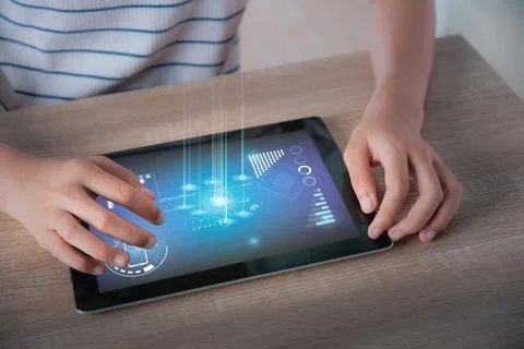 An asian girl using a tablet 스톡 사진