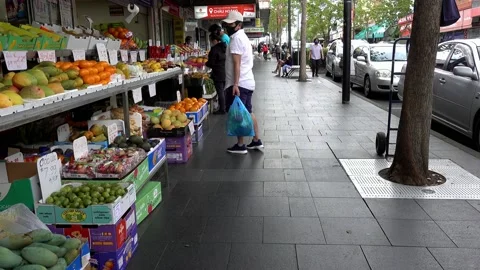 Asian grocery shops with items showcasing at the front Stock Footage 219362881