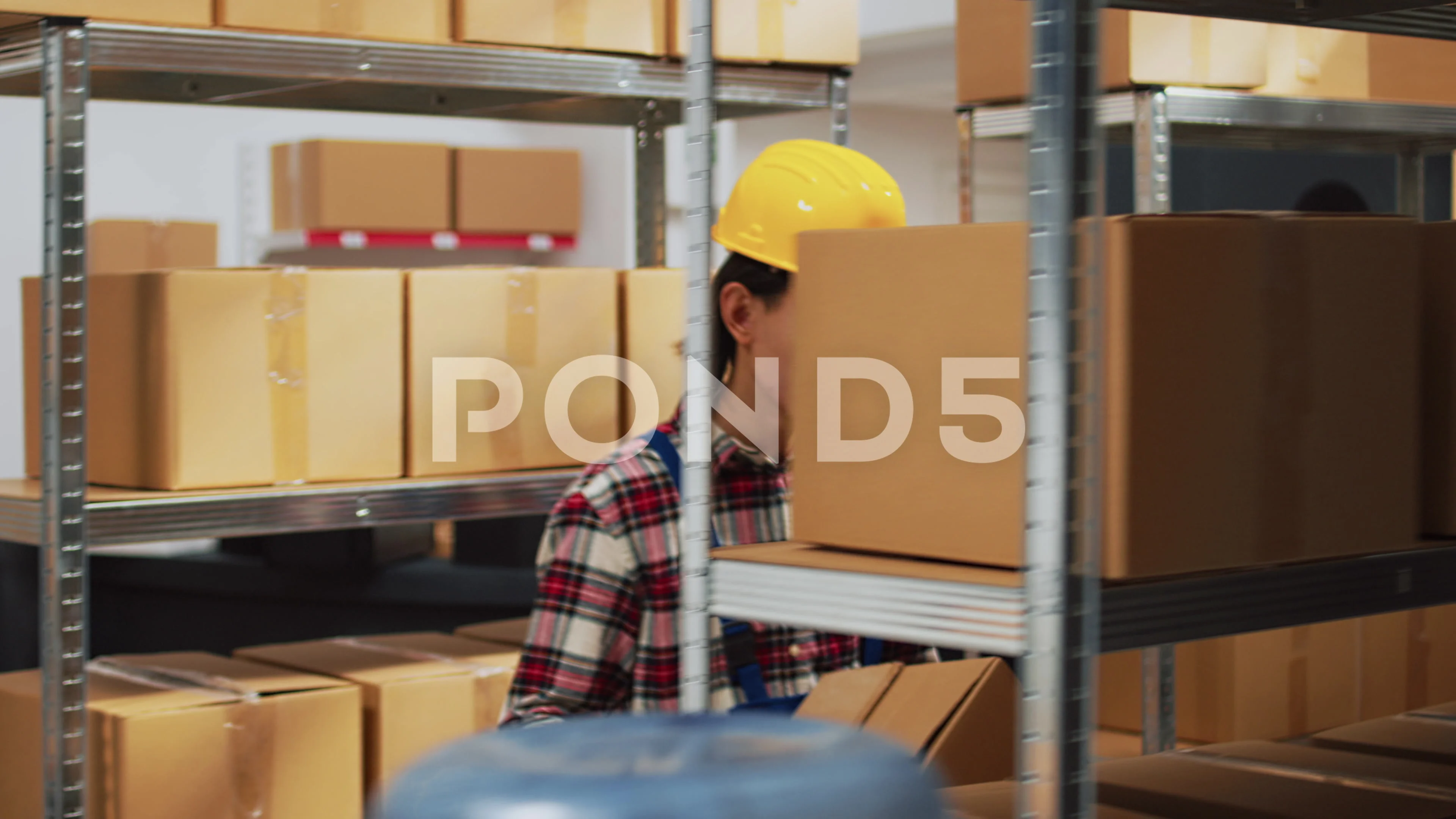 Asian guy organizing boxes with supplies on shelves Stock Photo by DC_Studio