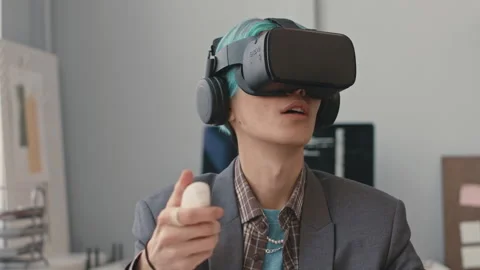 Asian Guy in VR Headset Playing Game Stock Footage 241270933