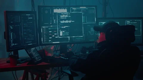 Asian hacker coding on computers for internet virus attack Stock Footage 257383061