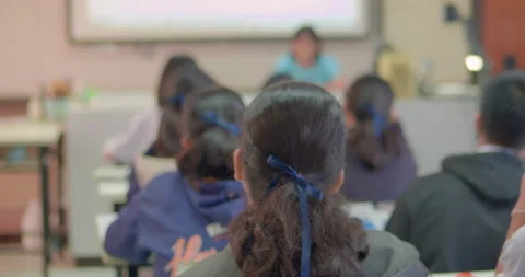 Asian high school students wearing masks to protect COVID-19 study in classroom Stock Footage 171152631