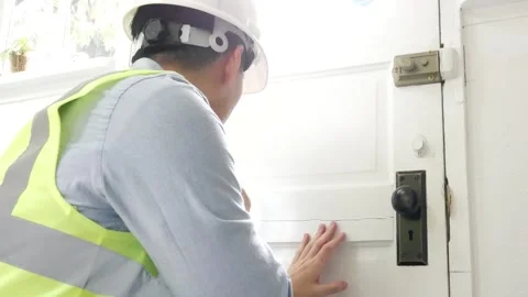 Asian Home Inspector evaluating a house and using a tablet for notes. Stock Footage 252251174