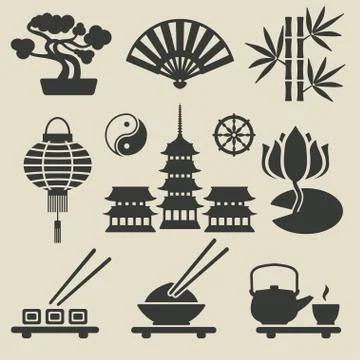 Asian icons set Stock-Illustration