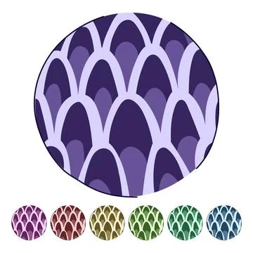 Asian inspired blue scales pattern abstract circle design graphic Illustrazione stock
