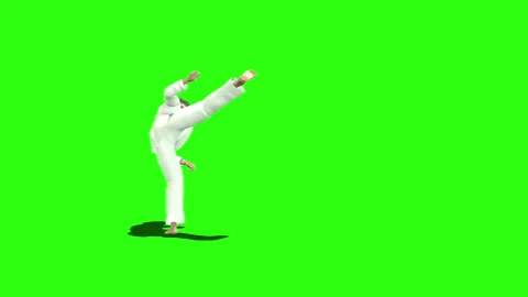 Asian karatek doing exercises. karate kicks. Stock Footage 89745099