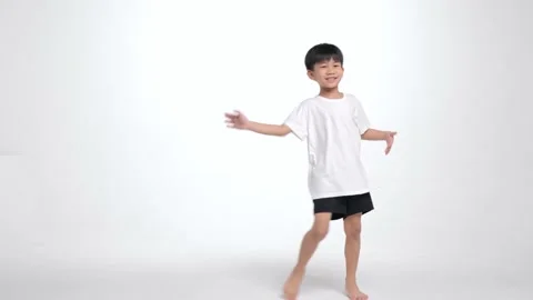 Asian kid practice dancing on the white screen. Stock Footage 236821132