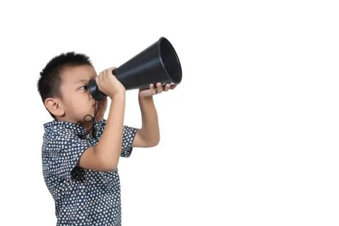 Asian kid using binoculars , isolated on white background 写真素材