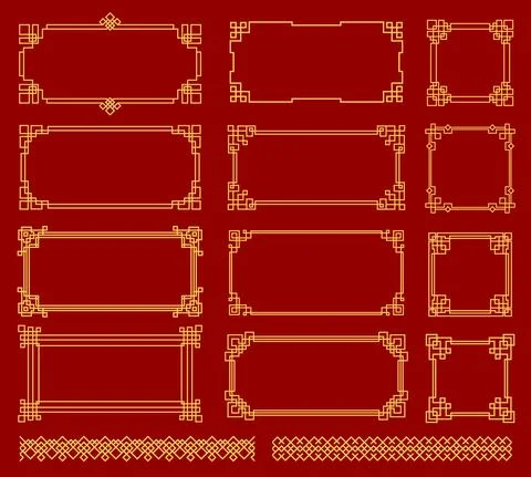 Asian knot frames, oriental classic patterns Illustrazione stock