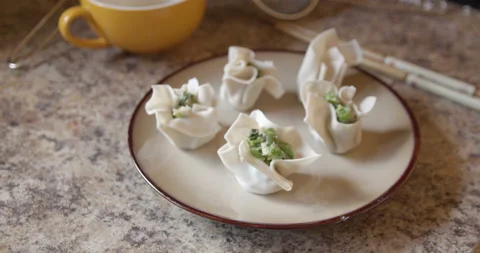 Asian lady making dumplings Stock Footage 131920606