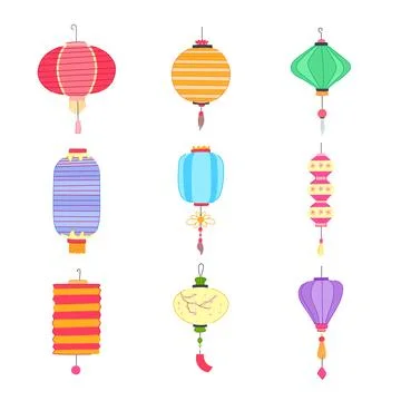 Asian lantern set cartoon vector illustration Stock Illustration