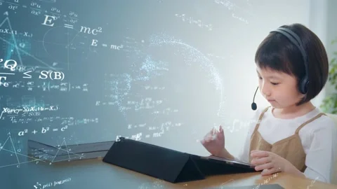 Asian little girl taking online class. Education technology. Edtech. Stock Footage