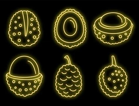 Asian lychees icons set vector neon Stock Illustration