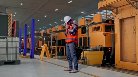 Asian Male Engineer Smiling And Clapping His Hands, Train Service Video stock 311237314