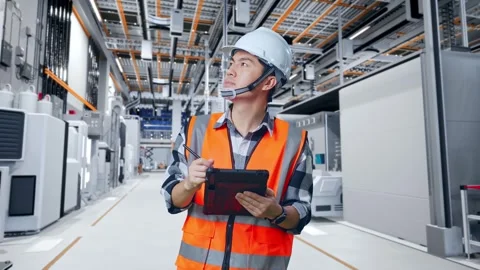 Asian Male Engineer Taking Note On The Tablet At Factory Digitalization Stock Footage 276926726