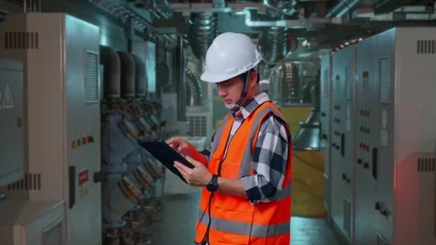 Asian Male Engineer Working On A Tablet In Engine Control Room Stock Footage 291863667