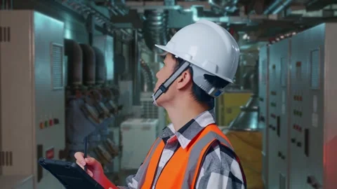 Asian Male Engineer Working On A Tablet In Engine Control Room Stock Footage 291866381