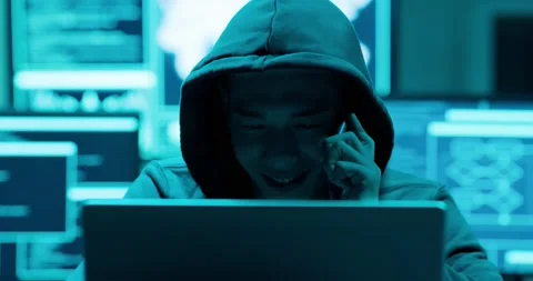 Asian male hacker extorting Video stock 136521209