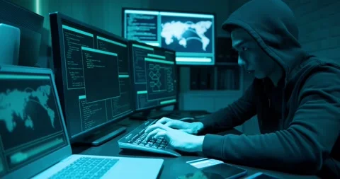 Asian male hacker use computer Stock Footage 135292084