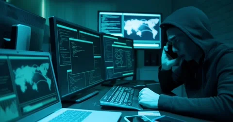 Asian male hacker use computer Stock Footage 144557192