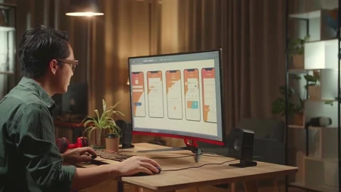 Asian Male Mobile Application Developer Works And Using Mobile Phone Stock Footage 157778657