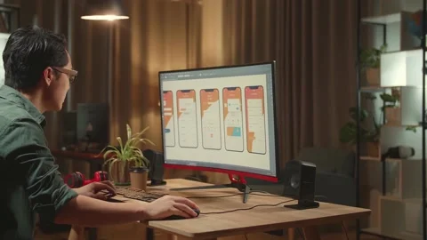 Asian Male Mobile Application Developer Paining His Back While Works With Stock Footage 157779070