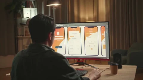 Asian Male Mobile Application Developer Works With Graphics On His Personal Stock Footage 157779741