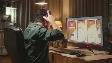 Asian Male Mobile Application Developer Start Works With Graphics Stock Footage 157782218