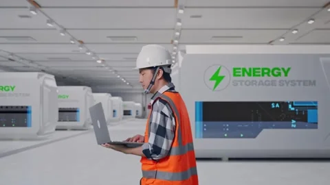 Asian Male Use Computer While Walking at Power Plant Stock Footage 333766928
