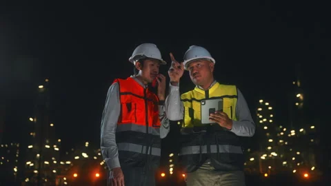 Asian man engineer working with tablet at petroleum oil refinery. Video stock 270460190