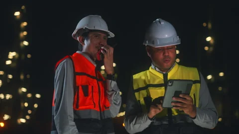 Asian man engineer working with tablet at petroleum oil refinery. Stock Footage 270460577